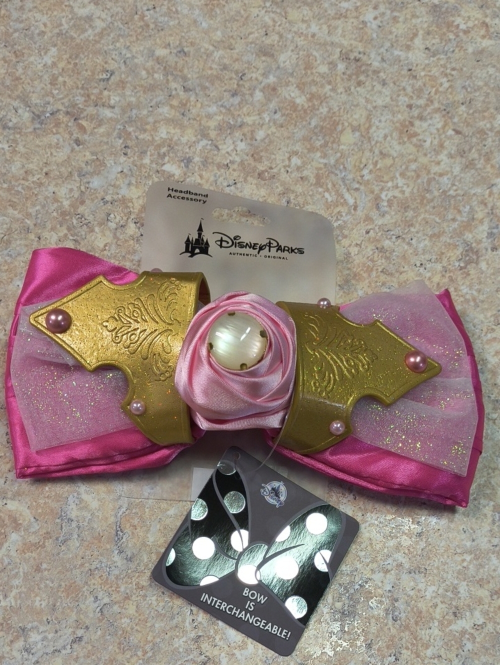 Disney Parks Pink and Gold Princess Bow Headband NWT